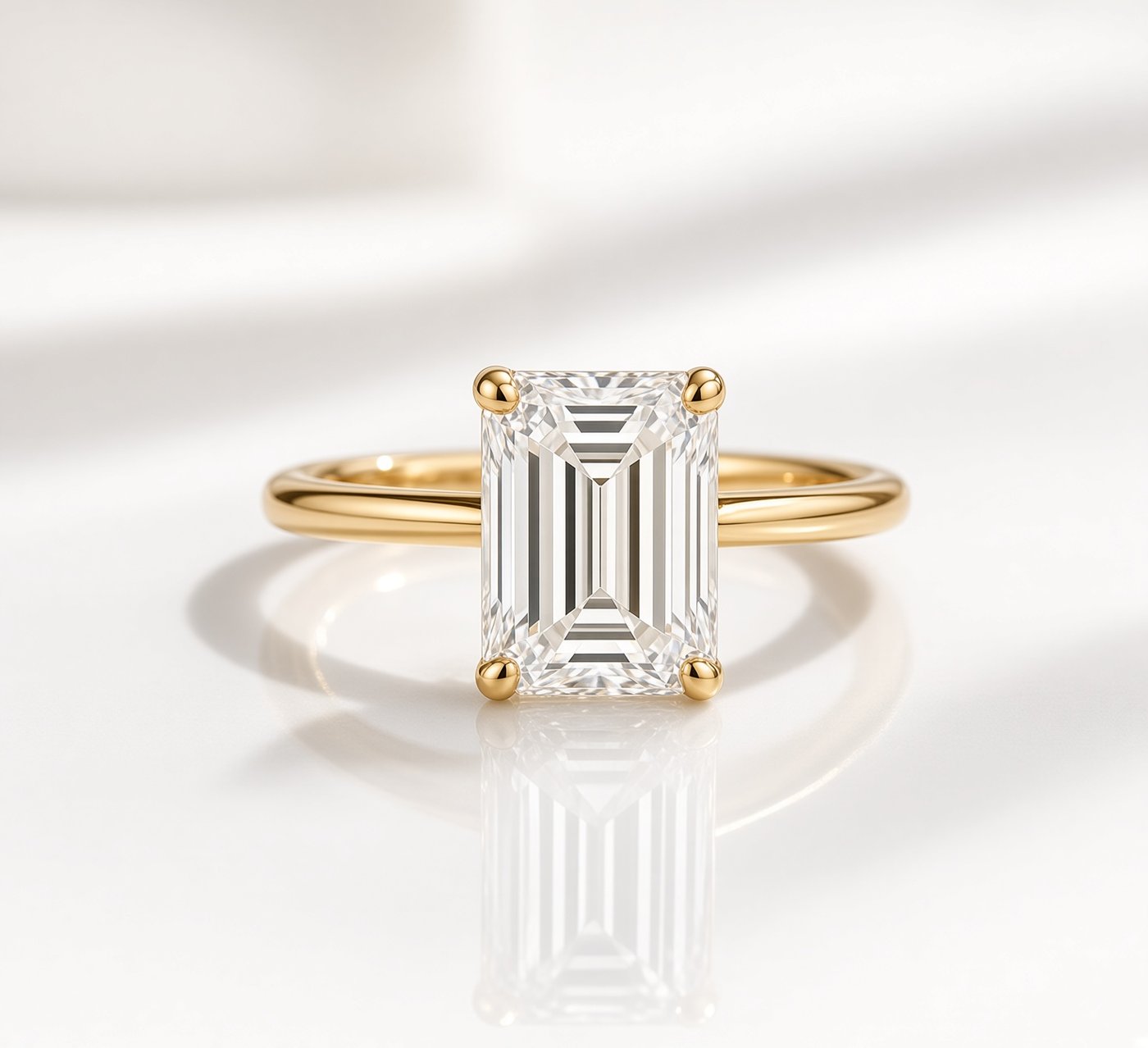 Emerald Solitaire Ring in 18K Yellow Gold