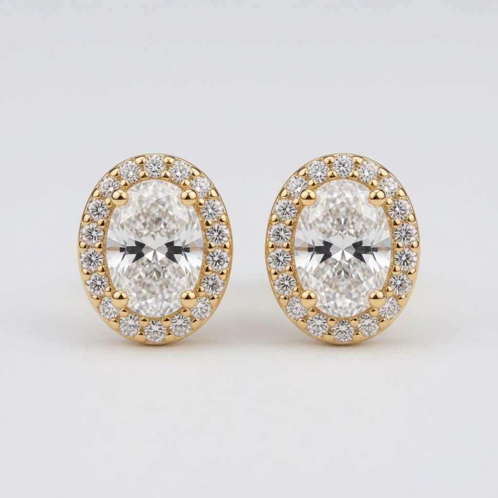 Oval Halo Earrings in 18K Yellow Gold