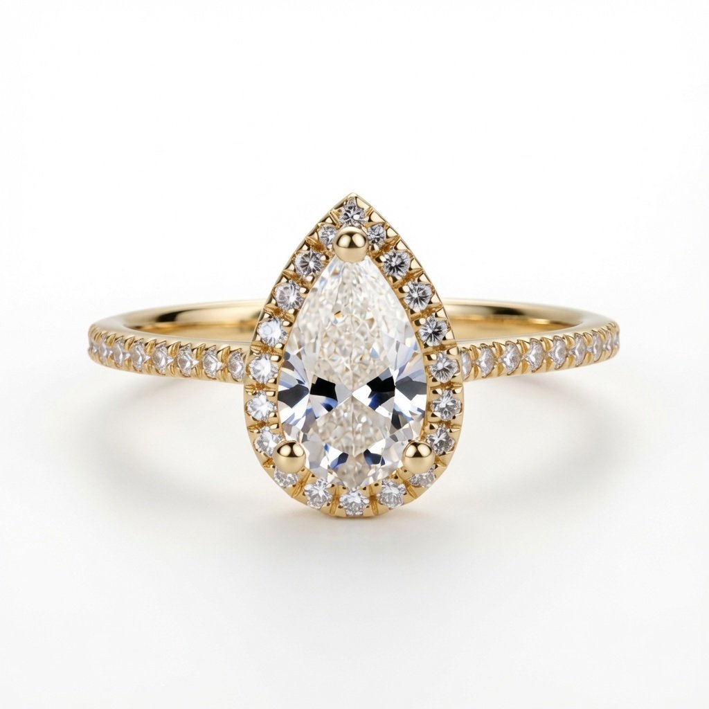 Pear Halo Ring, Half Pavé in 18K Yellow Gold