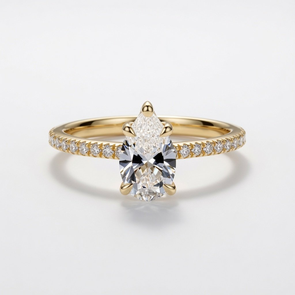 Pear on Pavé Band in 18K Yellow Gold