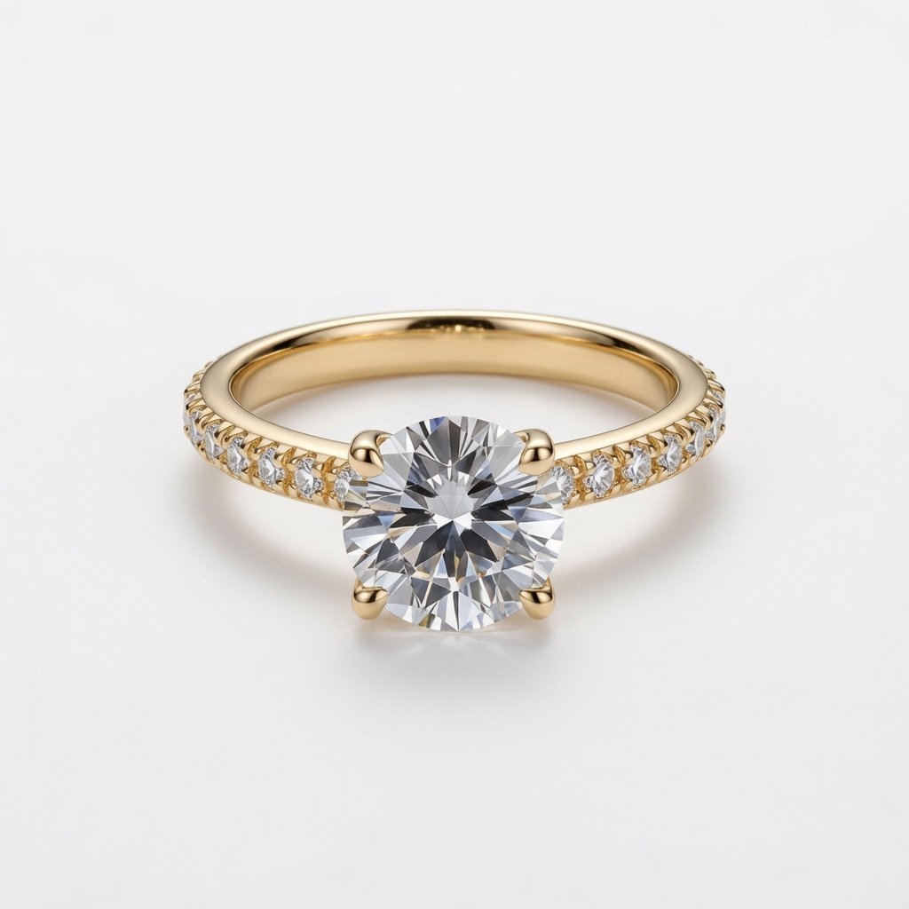 Round on Pavé Band in 18K Yellow Gold
