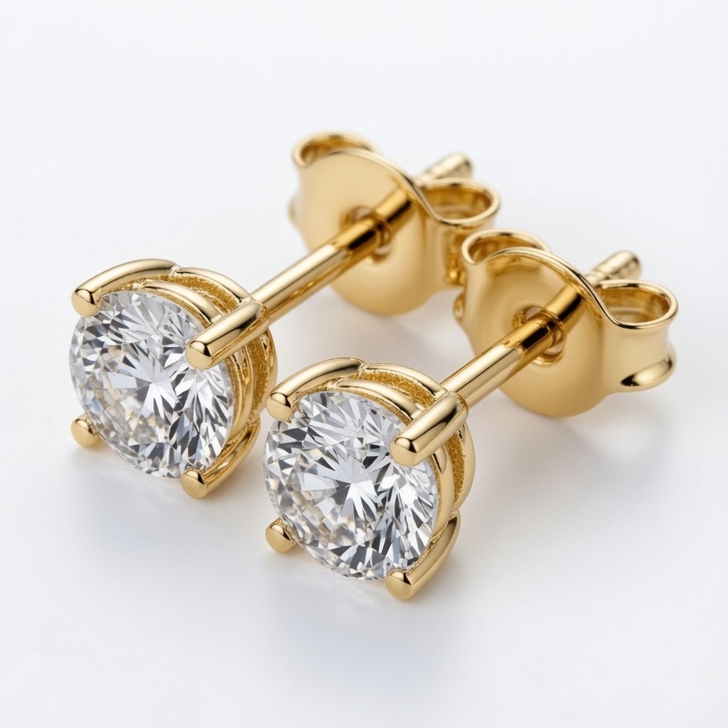 Solitaire Studs — 1 ct each in 18K Yellow Gold