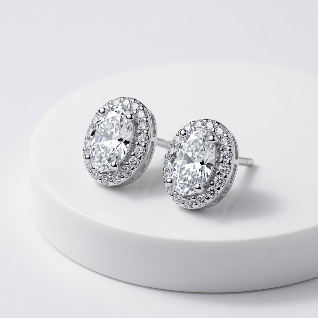 Oval Halo Earrings in 925 Sterling Silver