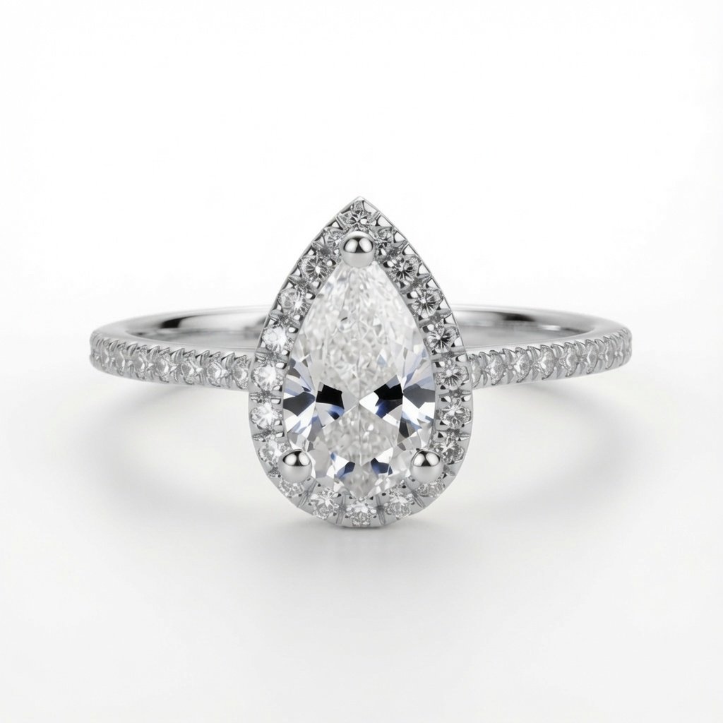 Pear Halo Ring, Half Pavé in 925 Sterling Silver