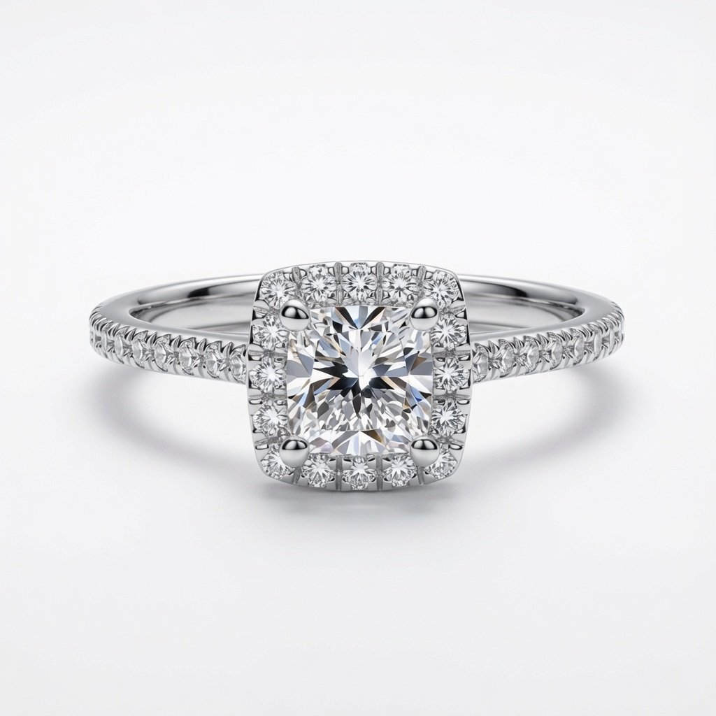 Princess Halo Ring, Half Pavé in 925 Sterling Silver