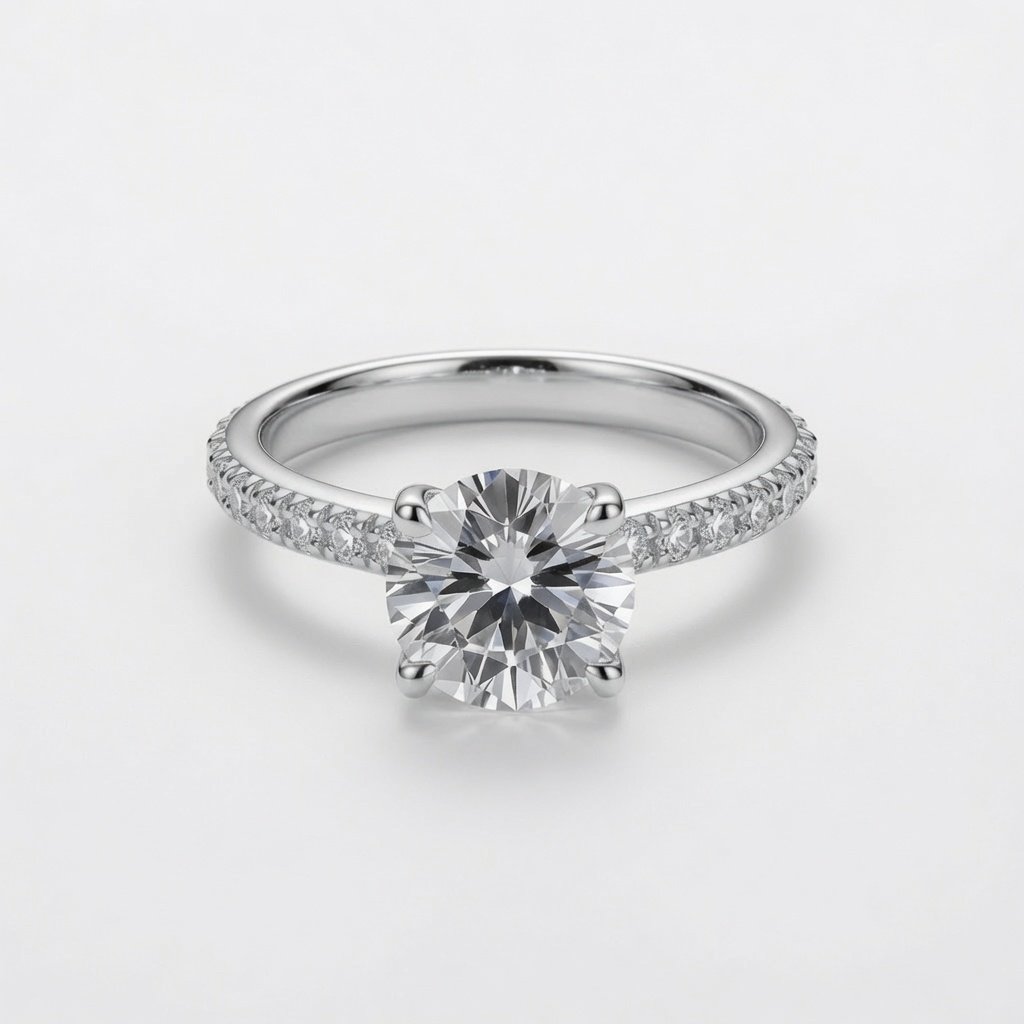 Round on Pavé Band in 925 Sterling Silver
