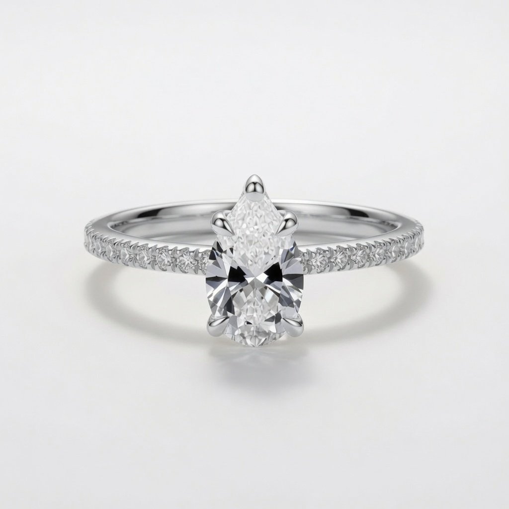 Pear on Pavé Band in 18K White Gold