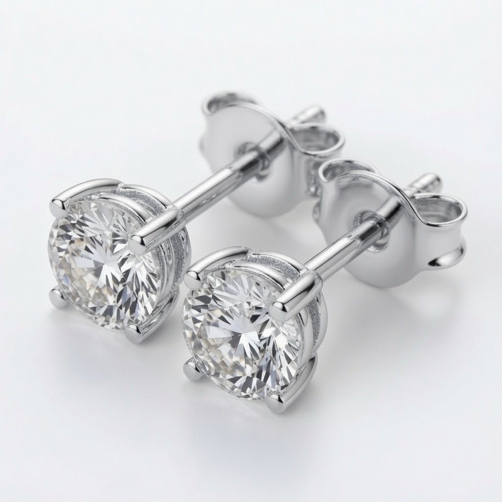 Solitaire Studs — 1 ct each in 18K White Gold